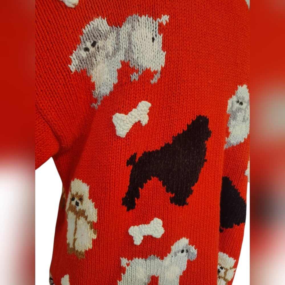 vtg Kitschy hand knitted puppy dog button up sweater - Picture 3 of 5